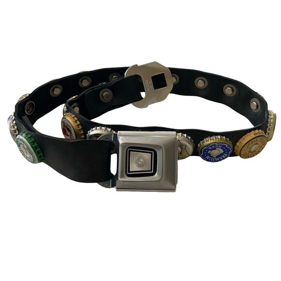 Vintage Rubber Bottle Cap Seatbelt Belt with Silver Accents Black main image 4